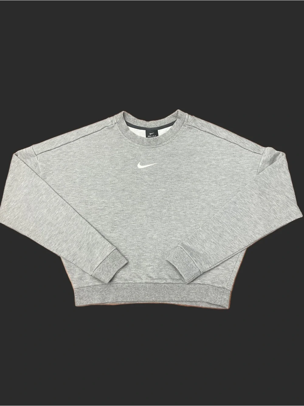 Nike Dri-Fit Backless Cutout Cropped Sweatshirt Embroidered Logo Heather Gray- S